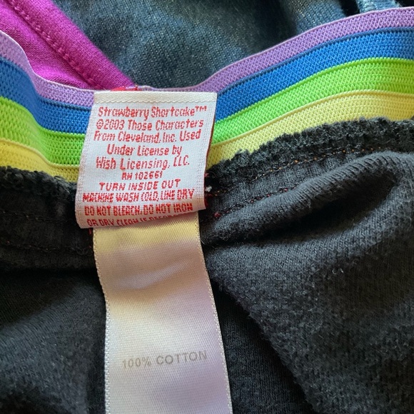 Black Strawberry Shortcake Short Shorts with Red Trim and Rainbow Band in Size 4 - Picture 6 of 6